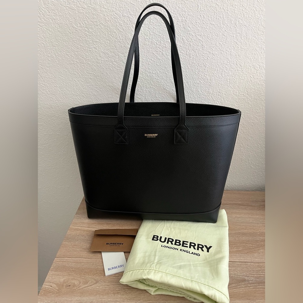 Burberry Black Leather London Tote Bag